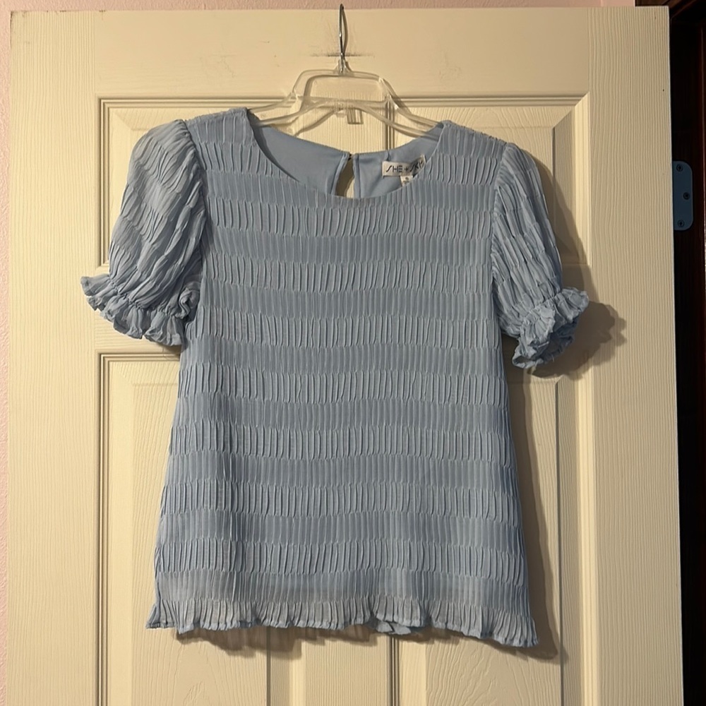 NWT She + Sky Light Blue Blouse Small